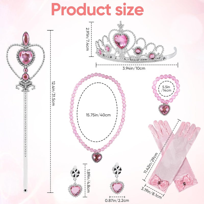 jayuwe 6 PCS Princess Dress Up Jewelry Set, Princess Crown Wand Gloves Necklace Earrings Bracelet for Girls Gifts Accessories - Image 2